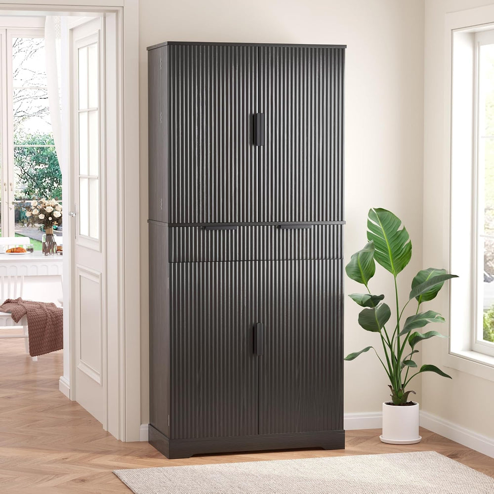 Spaco 72" Fluted Kitchen Pantry Cabinet,Modern Cupboard Storage Cabinet ...
