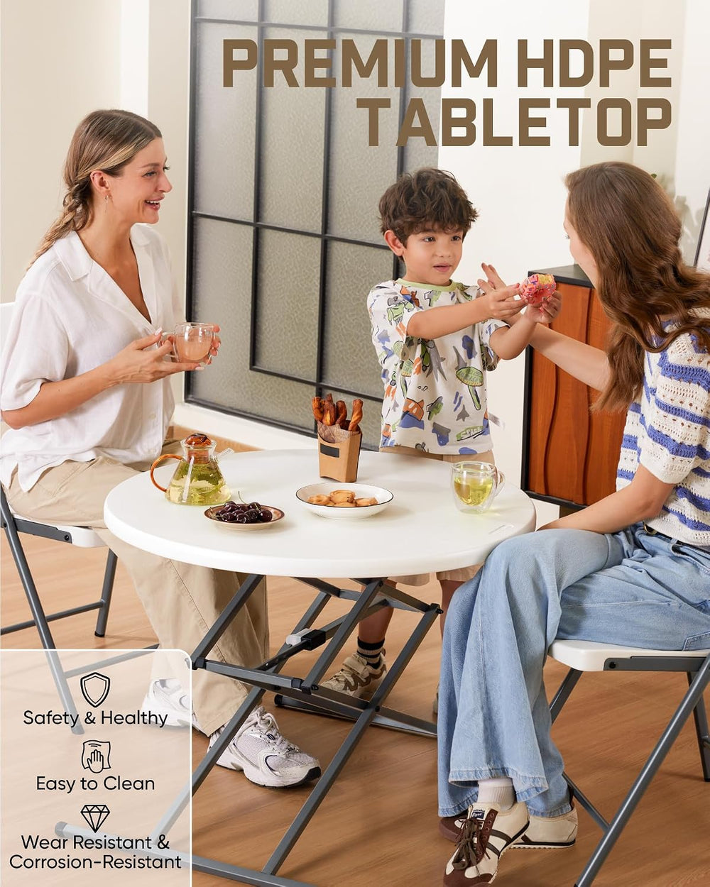 FanttikOutdoor Folding Table Round 32" Quick Adjust 4 Heights Party, Pat...