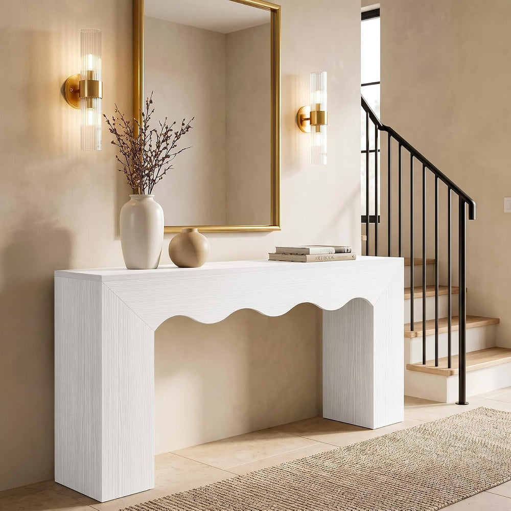 Tribesigns 63" Farmhouse Console Table with Wavy Edge | Wooden Couch Tab...