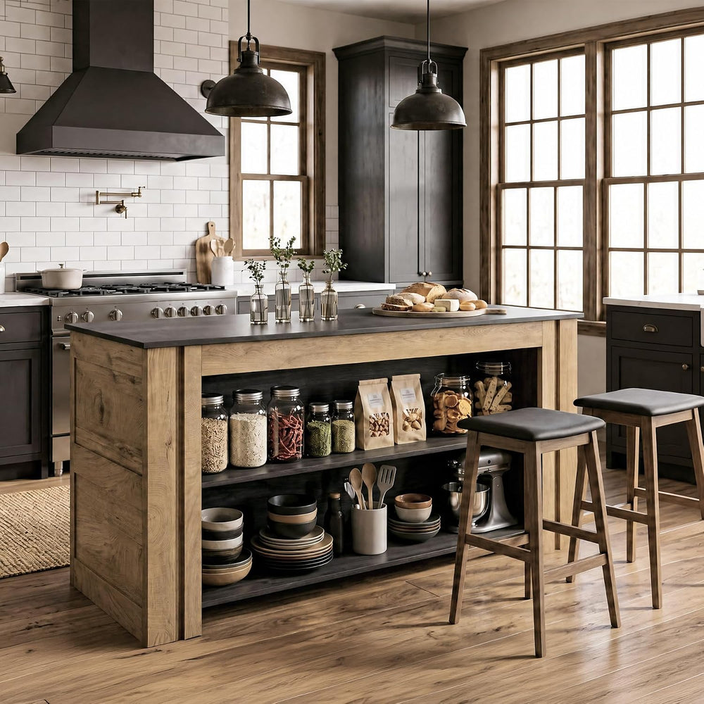 Tribesigns 59" Kitchen Island with Seating and Storage, Wood Kitchen Isl...