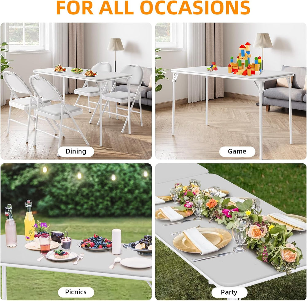 IDEALHOUSE 4 Feet Folding Table, Protable Foldable Card Table, Gray | Metal L...