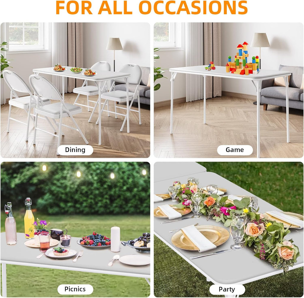 IDEALHOUSE 4 Feet Folding Table, Protable Foldable Card Table, Gray | Metal Legs Support, Upholstered PU Leather Tabletop, Heavy Duty, No Assembly Required, Perfet for Indoor and Outdoor