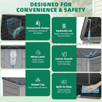 Horizontal Outdoor Storage Shed, 304 Gallon Resin Storage Shed with Lockable Doors & Lift Lid, Waterproof Backyard Shed for Trash Cans, Tools & Patio Equipment (Upgraded Version)