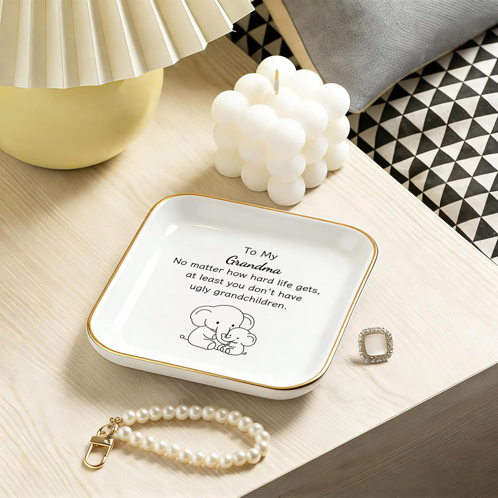 Elephant Gifts for Grandma Christmas, Cute Grandma Gifts from Grandchildren | You don't have ugly grandchildren, Ring Dish 4" Practical Size, Ceramic