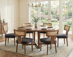 Rattan Dining Chairs Set of 6, Modern Fabric Upholstered Kitchen Chairs, Wooden Dining Room Chair Farmhouse Dinner Chair, Charcoal