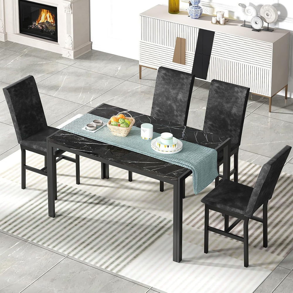 AWQM Products 5-Piece Marble Dining Set, Modern Kitchen Table and Chairs for ...