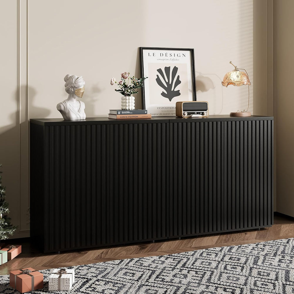 Rophefx Fluted Sideboard Cabinet, Buffet Cabinet with Storage, Credenza Stora...