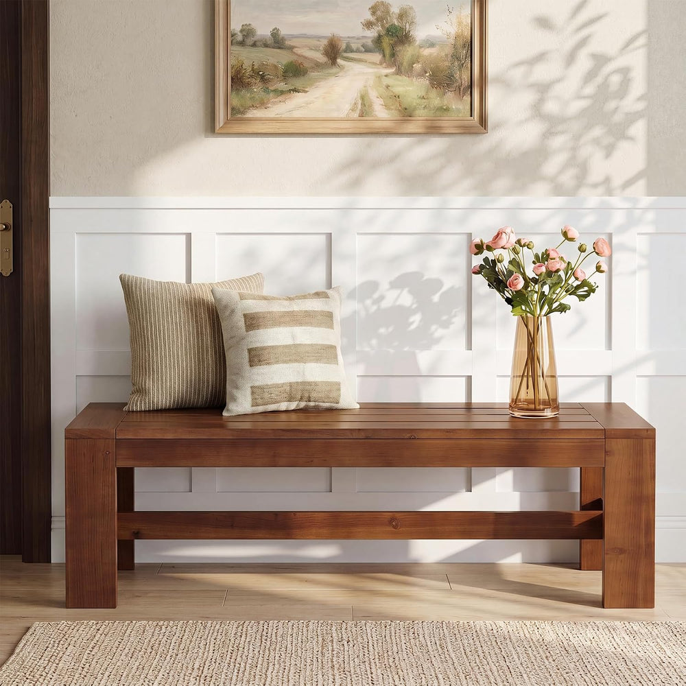 55'' Solid Wood Dining Bench, Farmhouse Kitchen Table Bench for Dinin...