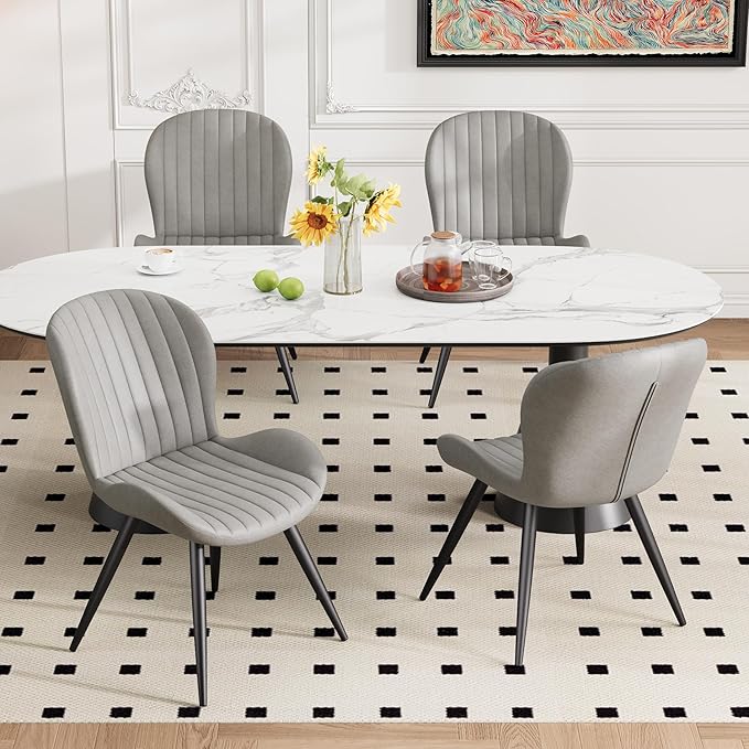 Dining Chairs Set of 4 Modern Fabric Dining Room Chairs Upholstered Dining Chairs with Thick Cushions Metal Legs Armless Back Chair for Kitchen and Living Room Light Gray
