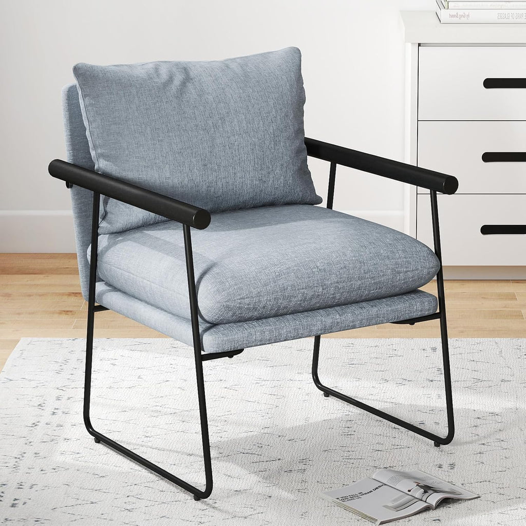 Furnilivng Large Sling Accent Chair, Comfortable Boucle Fabric Arm Chair, Upholstered Cozy Reading Chair for Living Room, Bedroom, Dressing Room, Home Office (Blue, Set of 1)