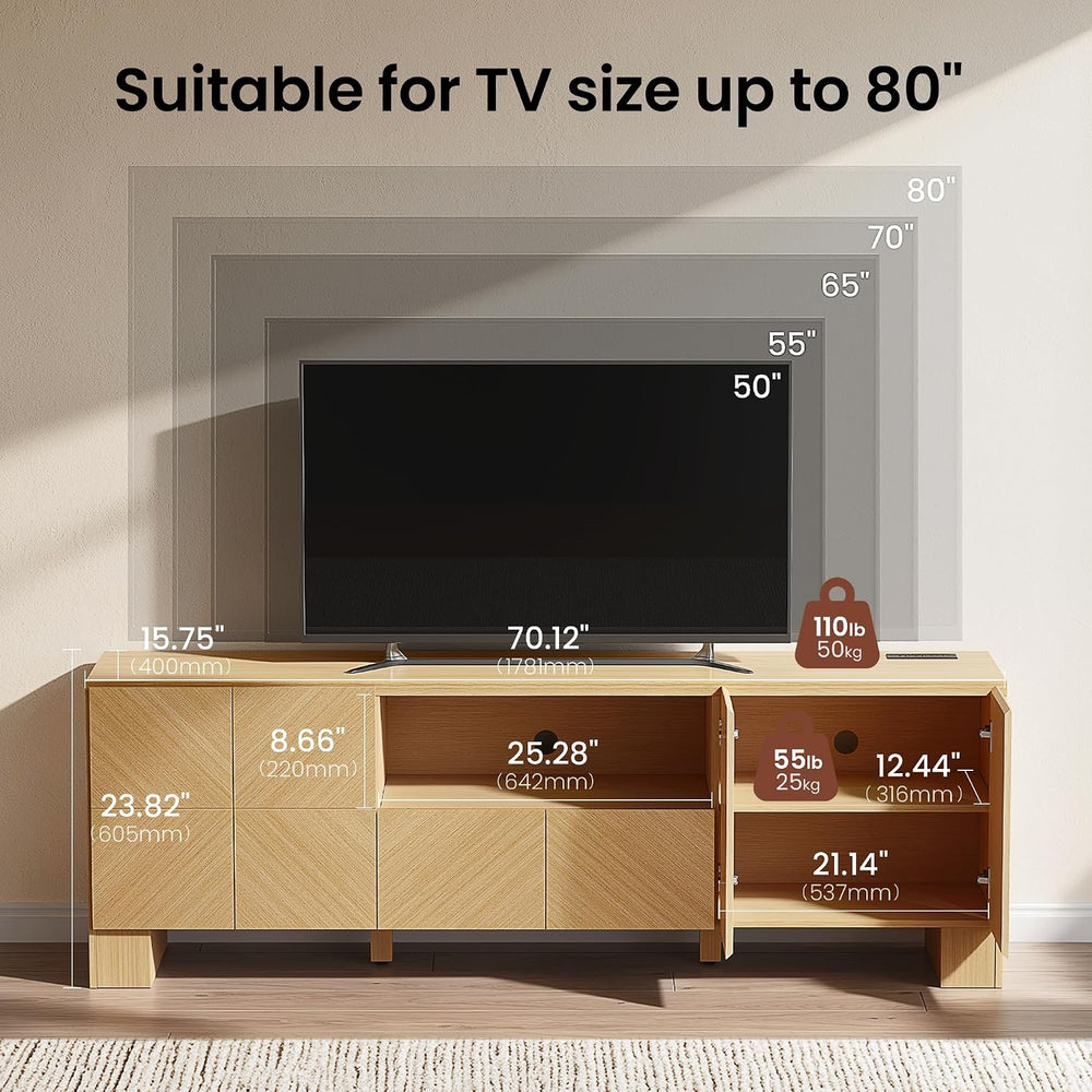 ModernMate Living Room Table Sets of 3, 70" Modern TV Stand & 2 Nigh...