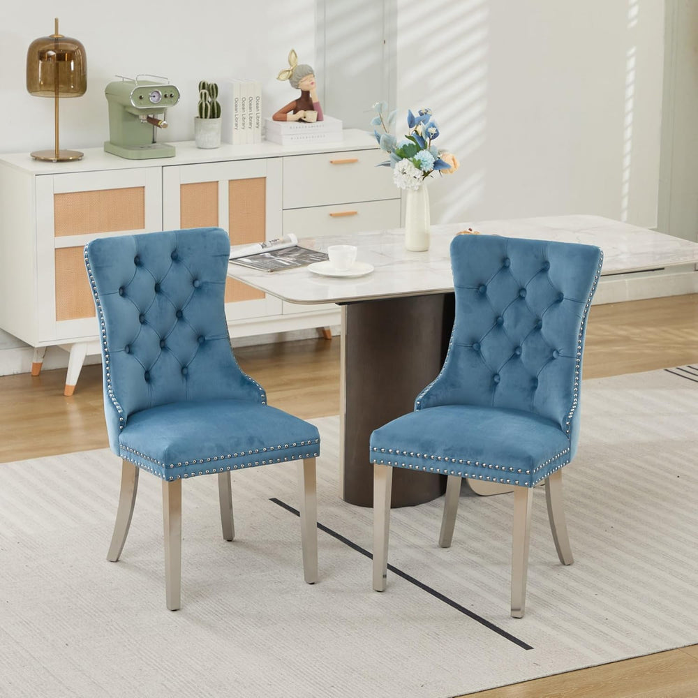 Velvet Dining Chairs Set of 4, Tufted Upholstered High Wingback Chairs with N...