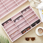 Amylove 2 Pcs Sunglass Organizer Trays Glasses Stackable Jewelry Trays Sunglass Organizer Display Box (18 Grids,Pink)