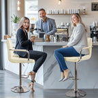 Yaheetech Bar Stools Set of 2, PU Leather Adjustable Swivel Barstools, Hydraulic Kitchen Counter Height Bar Chairs with Armrest and Back for Bar, Kitchen, Dining Room, Beige