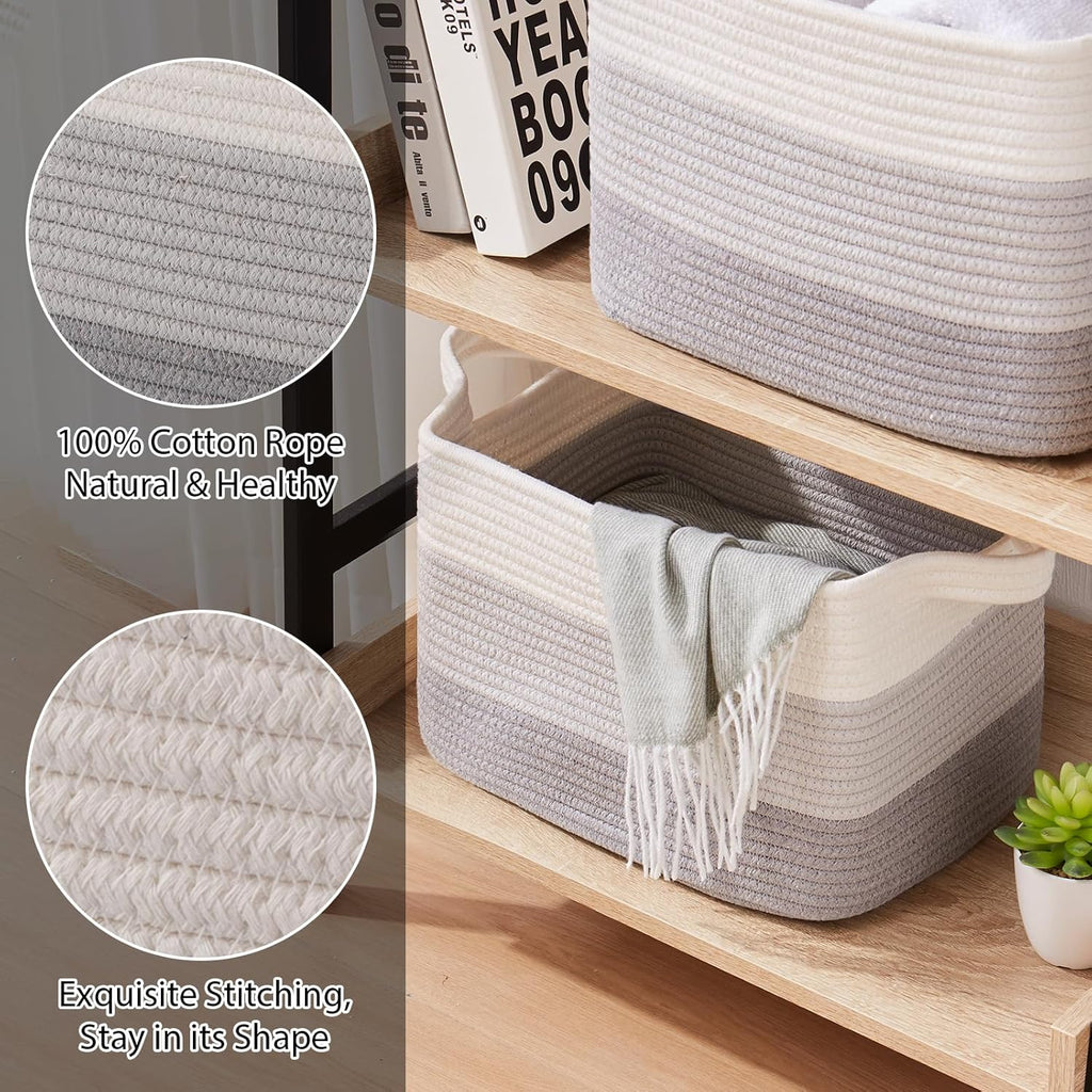 Storage Baskets for Organizing, Woven Baskets for Shelves, Rectangle Decorative Organizer for Storage Clothes, Toy, Books, Towels Nursery Bins 3 Pack (Gradient Grey, 14.17"x9.85"x9.45")