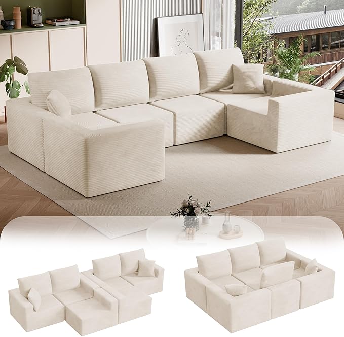 Homall Sectional Couches for Living Room, Modern Boneless Couch with Deep Seat, Upholstered Cloud Sofa, No Assembly Required (Beige, Oversized Sofa)