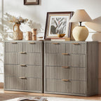 LEYAOYAO Fluted 5 Drawers Dresser for Bedroom Set of 2, 34" Tall Modern Chest of Drawers with Metal Handle, Curved Profile Design,Grey Wood Drawer Organizer for Bedroom, Living Room, Hallway