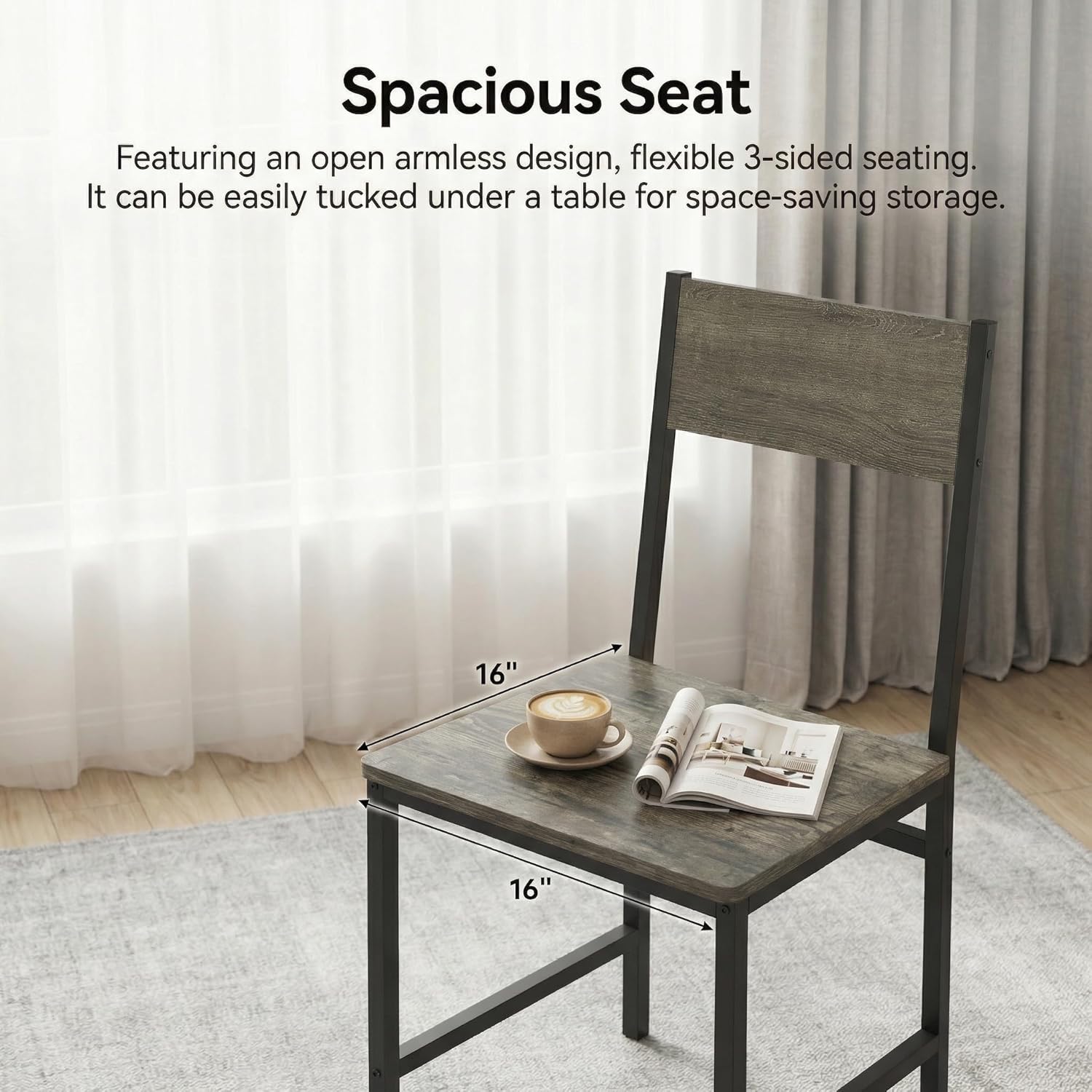 POWERSTONE Industrial Dining Chairs Set of 4, Wooden Kitchen Chairs with Slanted Backrests & Metal Legs, 330lb Capacity, Easy to Assemble, Farmhouse Dinner Seats for Living Room, Restaurant, Oak Grey