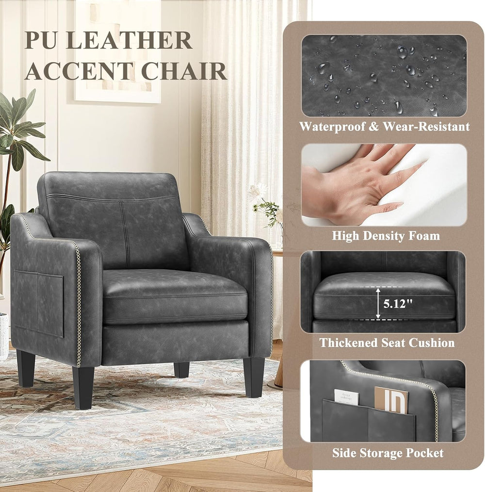 MALOL PU Leather Modern Accent Chair Set of 2, Black