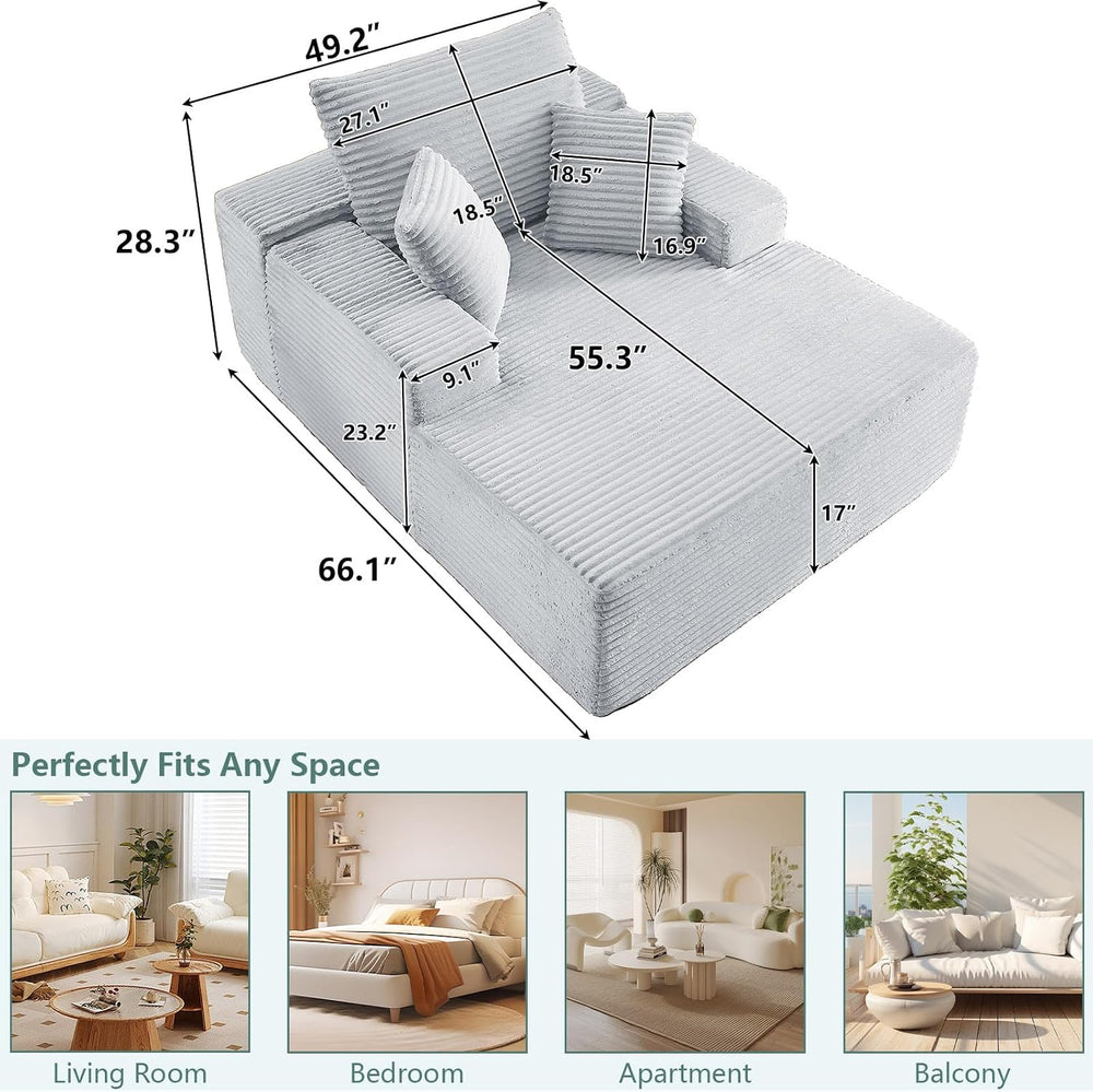 50"Oversized Chaise Lounge Chair Indoor,Corduroy Reading Chair with 3 Pi...