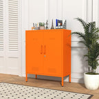 Wide Multipurpose Metal Storage Cabinet with Lockable Design & 2 Adjustable Partitions, Thickened Steel & Sturdy Construction for Home, Living Room & Office Orange 33" H X 29.5" W X 13.8" D