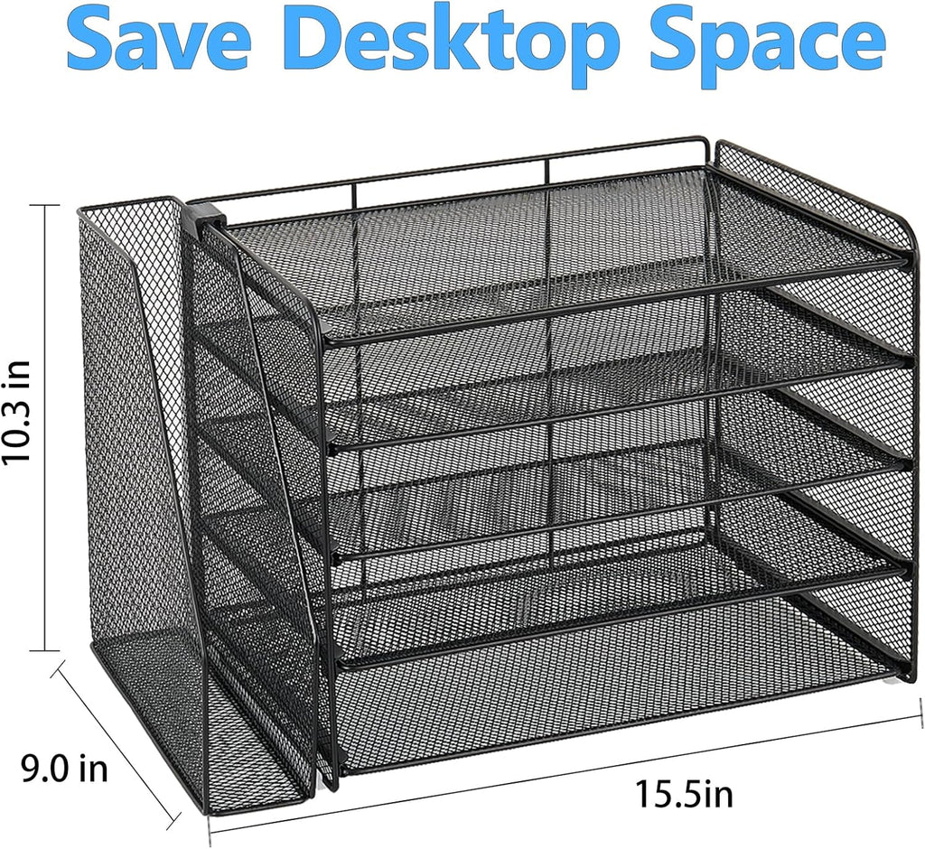 OPNICE 5-Tier Paper Organizer with Magazine Holder, Desk Organizers and Accessories, Office Desk Accessories & Workspace Organizers, Desktop File Organizer for Office Supplies Storage, Black