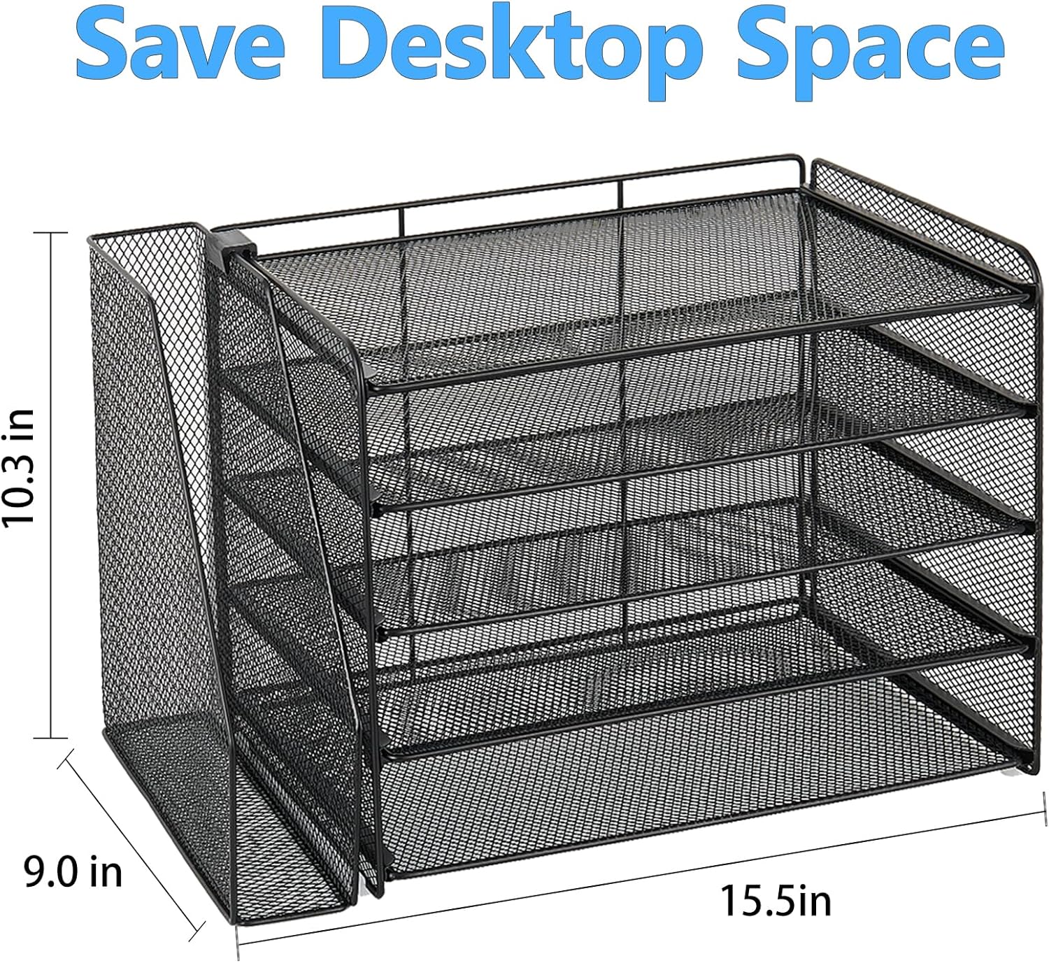 OPNICE 5-Tier Paper Organizer with Magazine Holder, Desk Organizers and Accessories, Office Desk Accessories & Workspace Organizers, Desktop File Organizer for Office Supplies Storage, Black