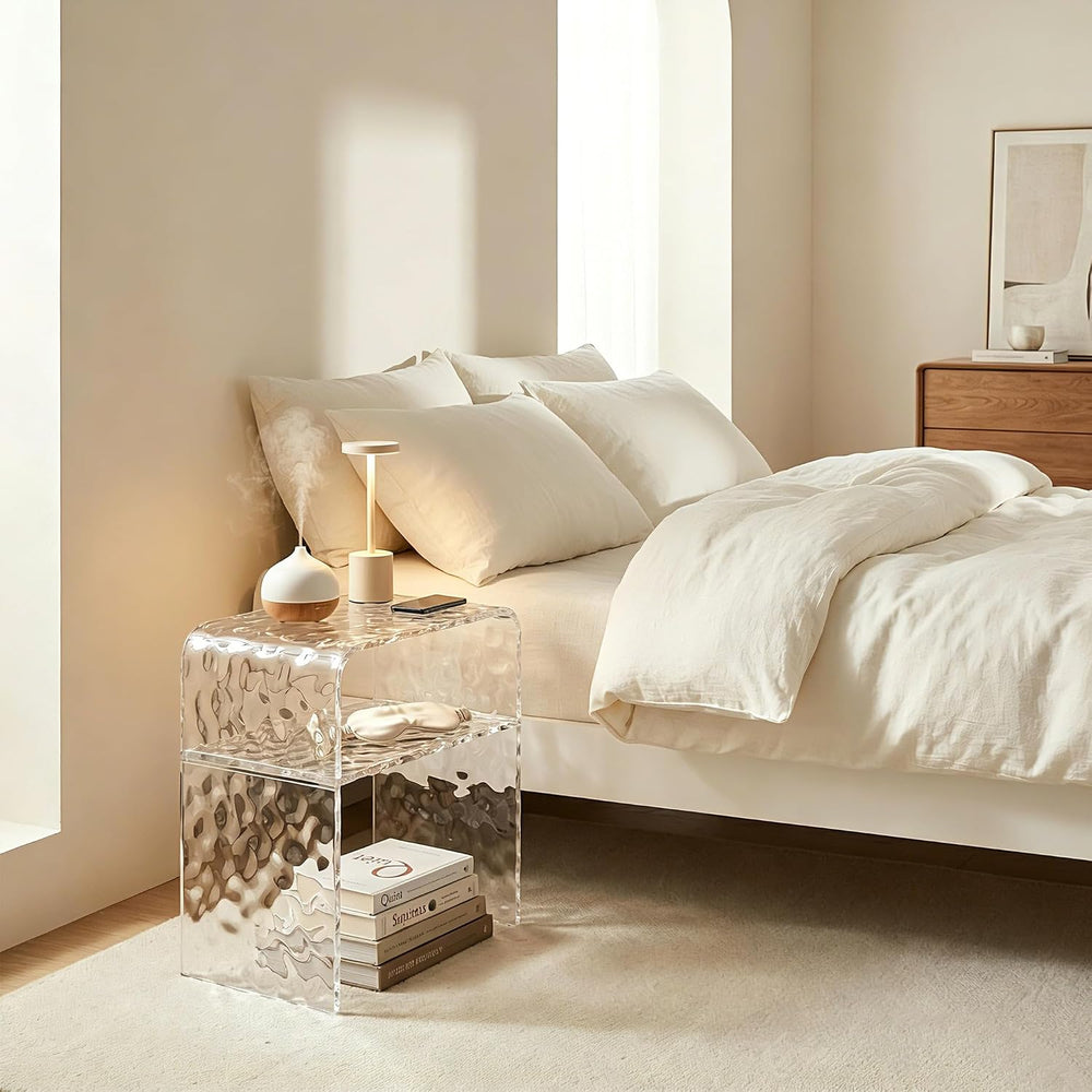 Acrylic 2-Tier End Table – 23.6”H Modern Nightstand with Shelf, Sturdy Bedsid...