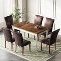 Stylish Dining Chairs Set of 6, Upholstered Parsons Dining Room Chair with Nailhead Trim, Kitchen Room Chair with Thick Cushions and Wood Legs, Nailhead Trim, Dark Brown Leather