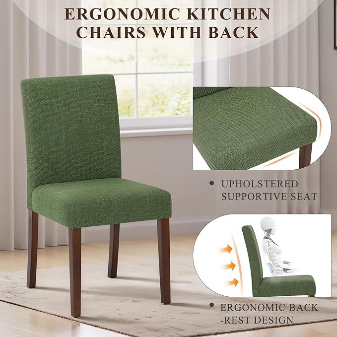 Upholstered Parsons Dining Chairs Set of 6, Modern Dining Room Chairs with Back, Fabric Kitchen Side Chairs with Wood Legs for Dinner Farmhouse Restaurant, Green