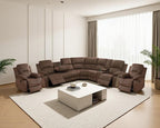 Manual Recliner Sectional Sofa Set, Fabric L-Shaped Living Room Furniture Sets, Reclining Sectional Corner Couch and 2 Reclining Chairs Set for Home Office (Brown, Sectional + 2 Chairs)