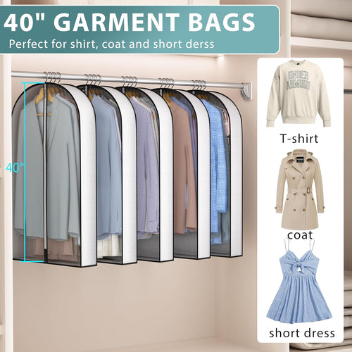 40” Garment Bags for Hanging Clothes 4” Gusseted - with Clear Window, Breathable Fabric, Metal Zipper, Suit Coat Dress Protector for Clothes Closet storage, Season Off, Moving, 5 Pack