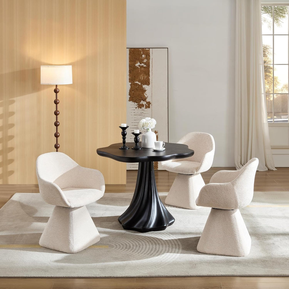 37" Round Modern Dining Table – Flower Shape Top, Twisted Pedestal Base,...