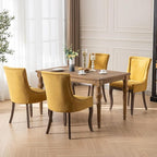 Modern Dining Chairs Set of 6, High Back Dining Chairs Side Chairs with Solid Wood Legs, Upholstered Fabric Dining Room Chairs for Dining Room Kitchen, Yellow
