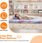 MeMoreCool Glow Rainbow Unicorn Tri-fold Sofa Bed for Kids, Foldable Futon Mattress, Chair, and Floor Couch for Playroom
