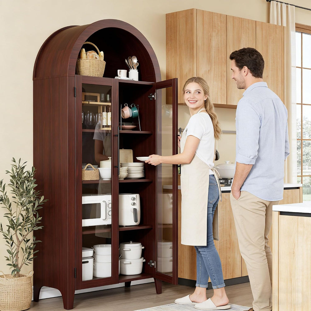 IDEALHOUSE Arched Kitchen Pantry Storage Cabinet - Farmhouse 5-Tier Display S...