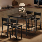 IDEALHOUSE Dining Table Set for 4 w/Footrest & Corner Protector, 5-Piece Kitchen Table Set with Counter Height Table & 4 Upholstered Bar Stools, for Kitchen Room, Apartment, Pub, Retro Black
