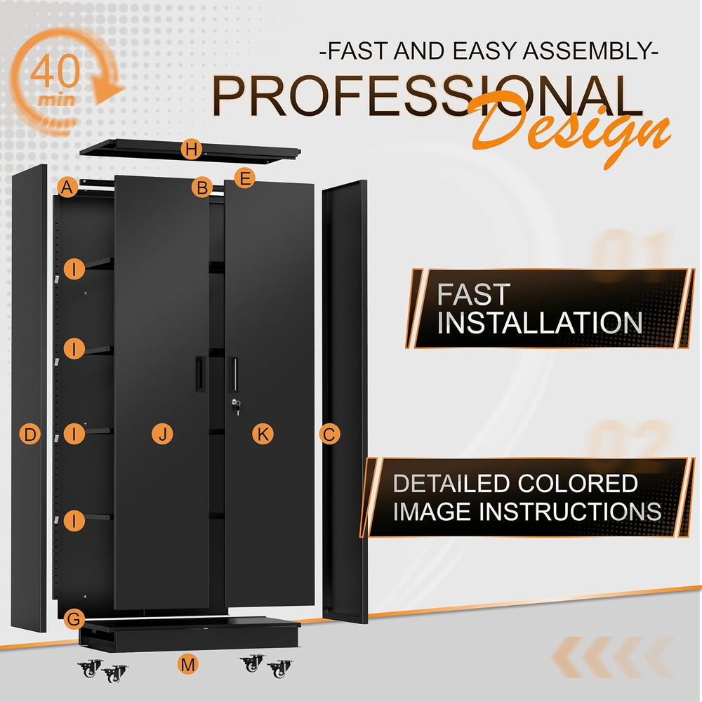 INTERGREAT Garage Storage Cabinet with Wheels, 73" H Metal Cabinet with ...
