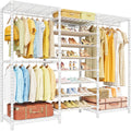 E16 Heavy Duty Clothing Rack（With 7-Tier Adjustable Shoe Rack） Freestanding Clothes Rack for Hanging Clothes，Metal Closet Storage Organizer Large Wardrobe，69'' W x 15.8'' D x 76.2'' H，White