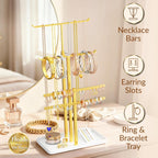 Jewelry Tower Stand Organizer for Women - Elegant Jewelry Holder Display with Necklace Holder, Earring Organizer & Bracelet Rack - Tabletop Jewelry Stand for Dresser, Vanity, Desk