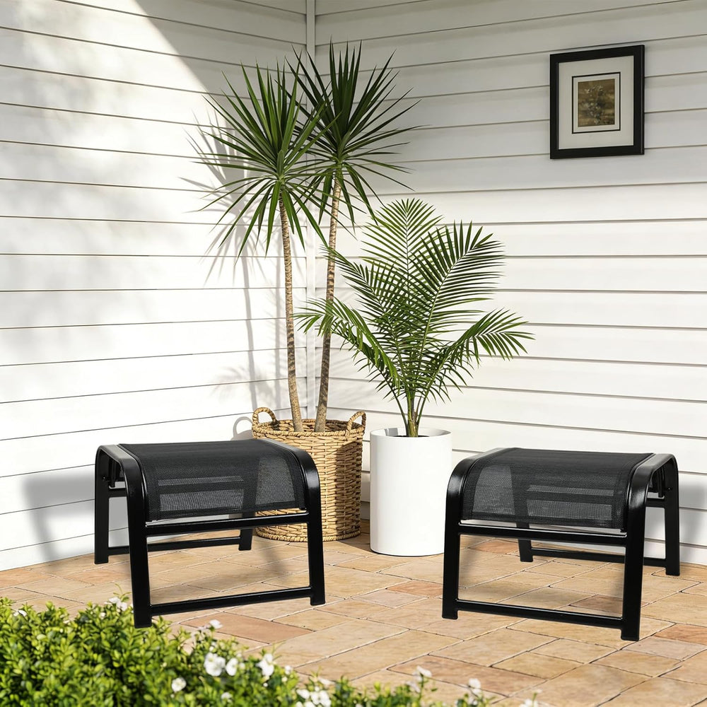 Assembled Patio Outdoor Ottoman 2 Set, Portable Footstools Textliene Metal Fo...