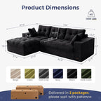 MAXYOYO 104" L Shaped Modular Sectional Sofa with Ottoman, Cloud Boneless Couch with Layered Cushion, Upholstered Sofa in a Box, Flexible Module Combination for Living Room, No Assembly, Black