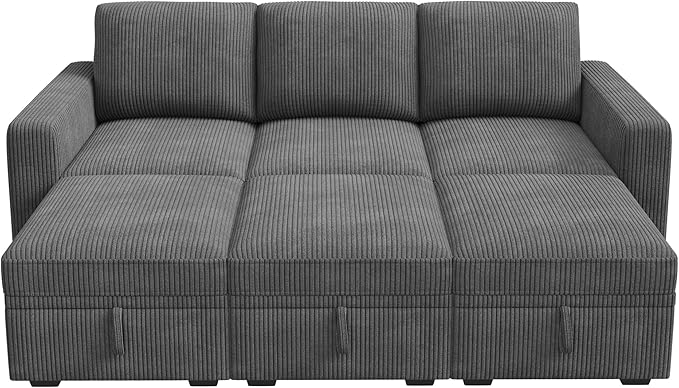 HONBAY Modular Sectional Sleeper Sofa Bed, Pull Out Couch with Storage Ottoman, U Shaped Sectional Couches for Living Room, Dark Grey