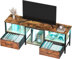 TV Stand for 65 Inch TV, LED Entertainment Center with Fabric Drawers and Power Outlets, Modern Industrial TV Media Console for Living Room, Bedroom Storage Cabinet - 59'' Rustic Brown