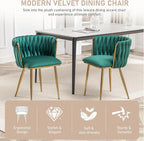 Kiztir Velvet Dining Chairs Set of 2, Upholstered Dining Room Chairs with Gold Metal Legs, Luxury Tufted Dining Chairs for Living Room, Bedroom, Kitchen (Green)