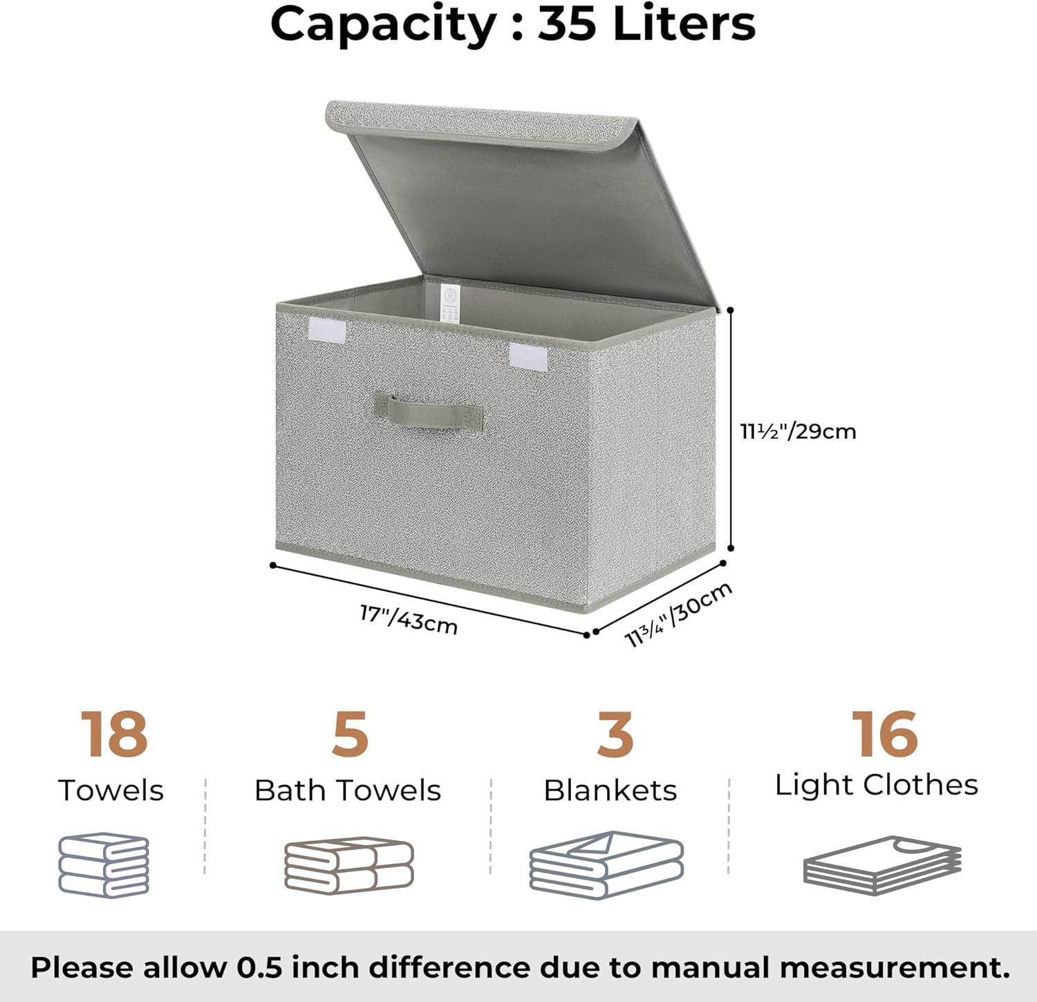 GRANNY SAYS Closet Storage Bins, Storage Boxes with Lids, Clothes Organizing Bins, Lidded Baskets for Toys, Clothing, Gray, Extra Large, 2-Pack