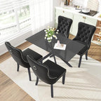51 Inch Glass Dining Table Set for 4, Rectangular Glass Kitchen Table with 4 Upholstered Velvet Accent Chairs, 5 Piece Modern Dining Room Set, for Home, Apartment, Small Spaces - Black Black