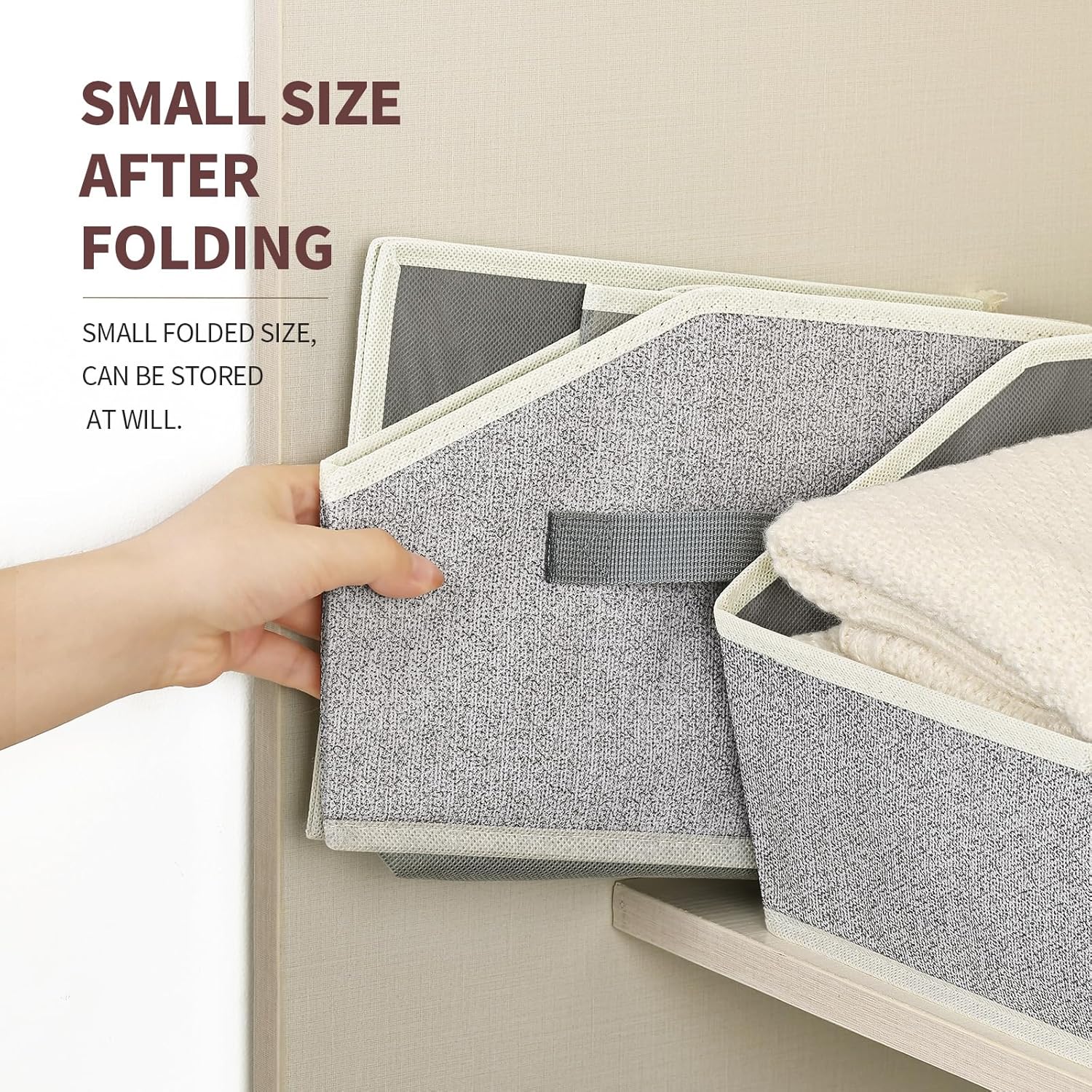 Trapezoid Closet Shelf Organizer - Large Baskets for Organizing, Storage Baskets for Shelves, Cubbies Storage Bins for Clothes, Books, Blankets, 4 Pack, Light Gray