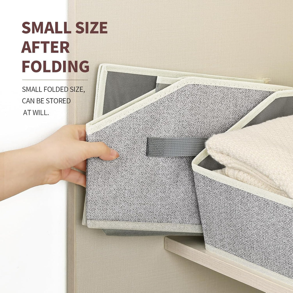 Trapezoid Closet Shelf Organizer - Large Baskets for Organizing, Fabric Storage Box for Shelves, Cube Storage Bins for Clothes, Books, Blankets, 3 Pack, Light Gray