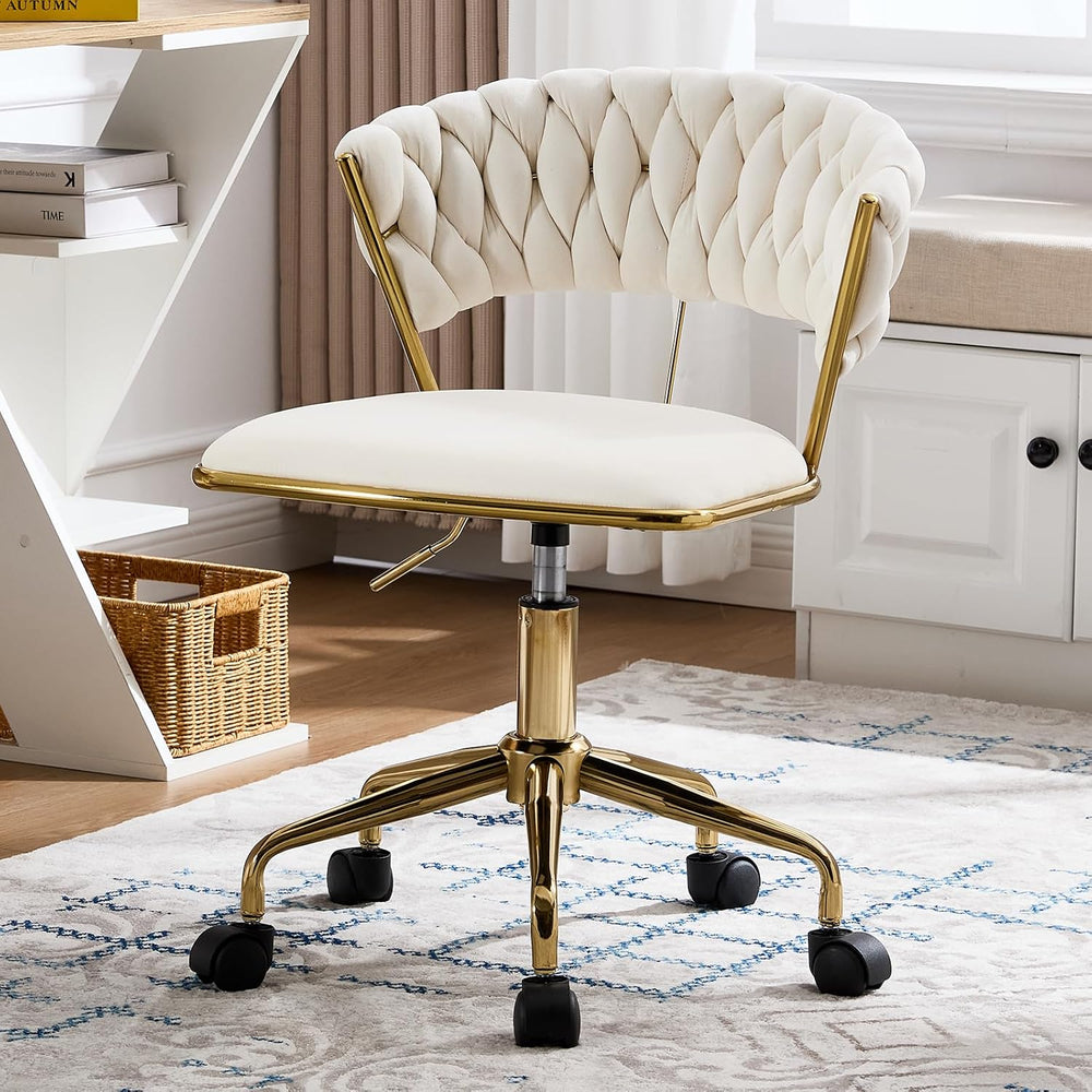 NIOIIKIT Velvet Home Office Chair, Woven Swivel Desk Vanity Chair, Beige | 36...